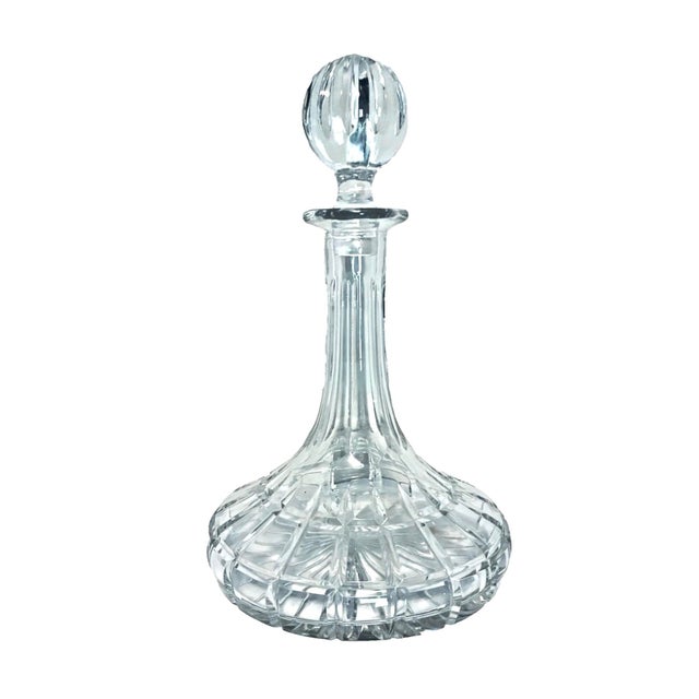 Vintage Towle Riviera 11" Heavy Polish Crystal Wide Base Ships Decanter For Sale - Image 4 of 7