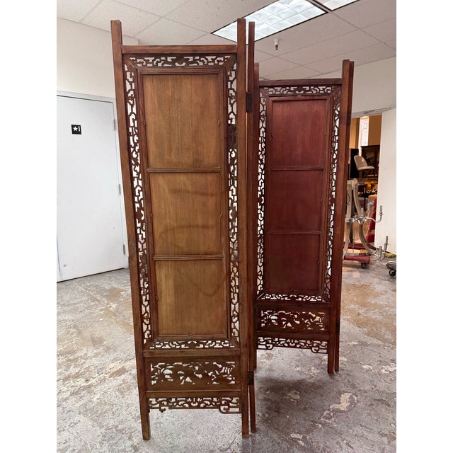 Early 20th Century Chinese Four Panel Folding Screen, Vintage For Sale - Image 5 of 12