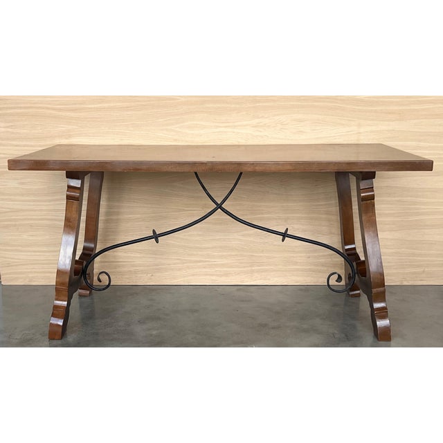 20th Dining or Console Table of Walnut with Lyre Legs and Heavy Top, Spain For Sale - Image 16 of 18