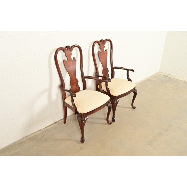 Thomasville Thomasville Queen Anne Carved Solid Mahogany Armchairs, Pair For Sale - Image 4 of 16