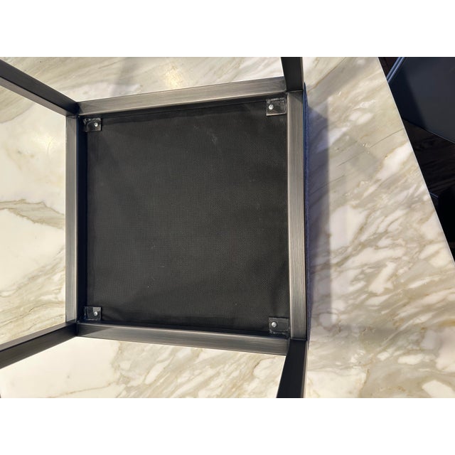 Desiron Pair of Desiron Blue Upholstered Stools With Steel Base For Sale - Image 4 of 11