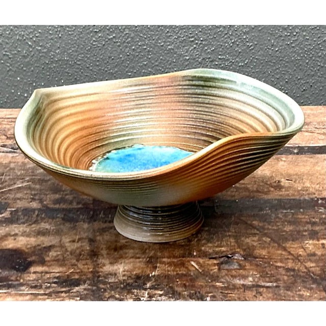 Vintage Original Blue and Green Studio Pottery Bowl For Sale - Image 4 of 12