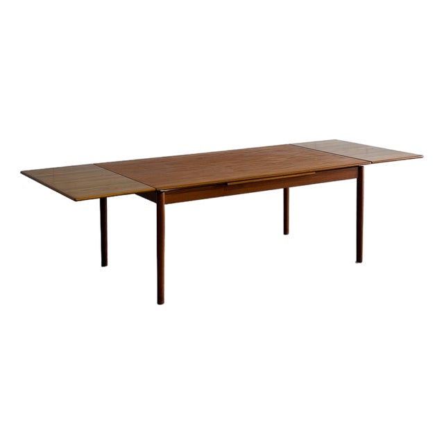 Am Teak Extendable Dining Table With Two Pull-Out Leaves Danish Mid-Century Modern 1960s For Sale
