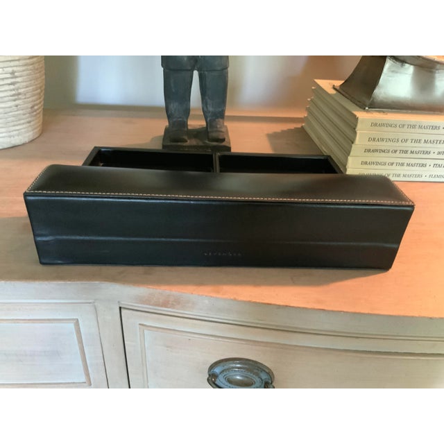 Animal Skin 1980s Levenger Black Leather Desk Organizer For Sale - Image 7 of 11