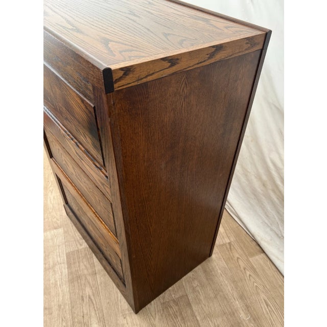 Vintage Tiger Oak File Cabinet Three Locking Drawers Paneled Sides Legal Size For Sale - Image 11 of 11