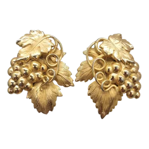 Vintage Signed Napier Book Piece "Danish" Goldtone Grape Leaves Clip Earrings - 2 Pieces