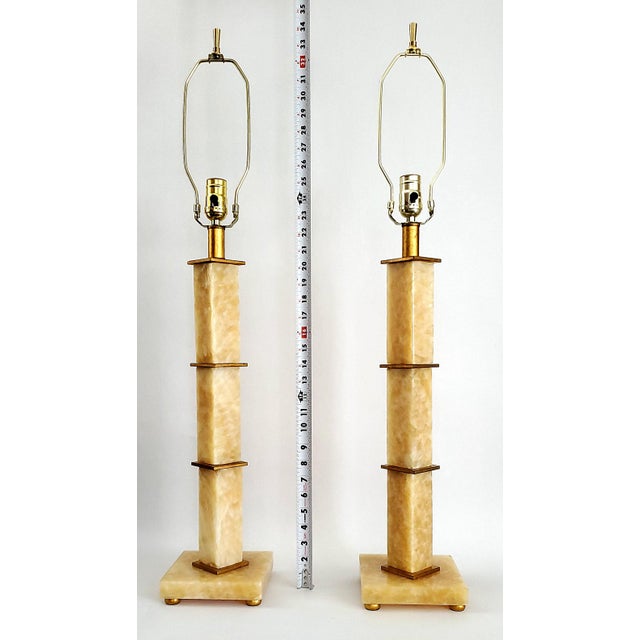 Art Deco Vintage Italian Rialto Marble & Gold Leaf Art Deco Style Table Lamps - a Pair For Sale - Image 3 of 11