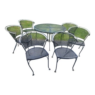 Mid 20th Century Wrought Iron Mid Century Style Table & 6 Chairs For Sale