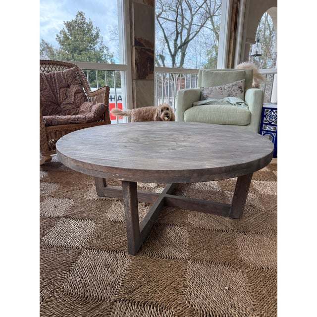 Rustic Round Outdoor Coffee Table For Sale - Image 3 of 4