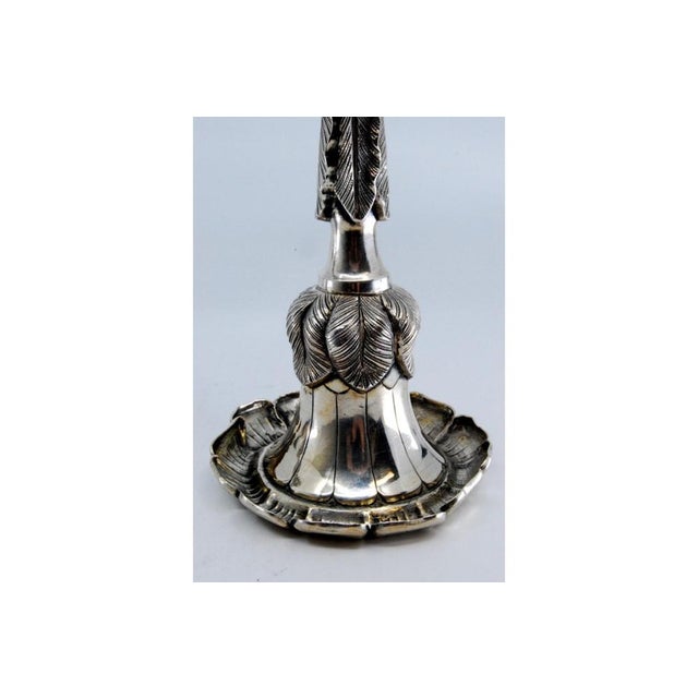 Silver Candlesticks Embossed with Acanthus Leaves and Resting on Three Feet, Set of 2 For Sale - Image 9 of 11