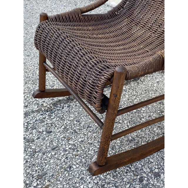 Wood Antique Victorian Wicker and Rattan Wooden Small Rocking Chair Rocker For Sale - Image 7 of 12
