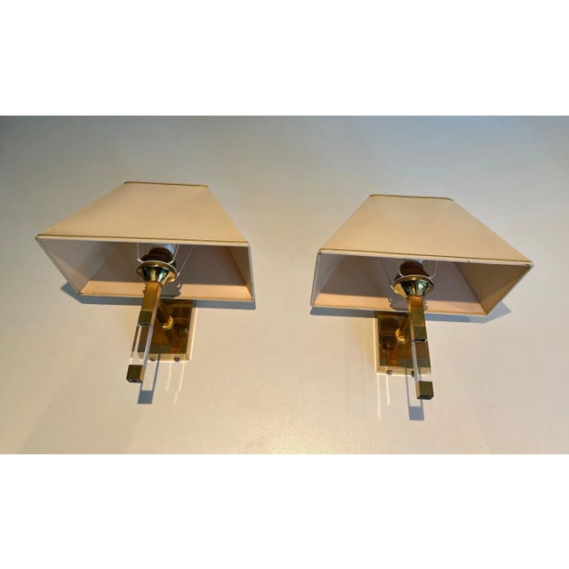 Mid-Century Modern Lucite and Gilt Wall Sconces, circa 1970 - A Pair For Sale - Image 3 of 13