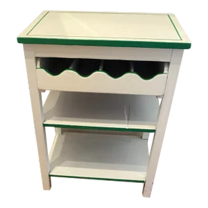 1980s Custom Painted Table With Scalloped Divided Drawers, 2 Shelves
