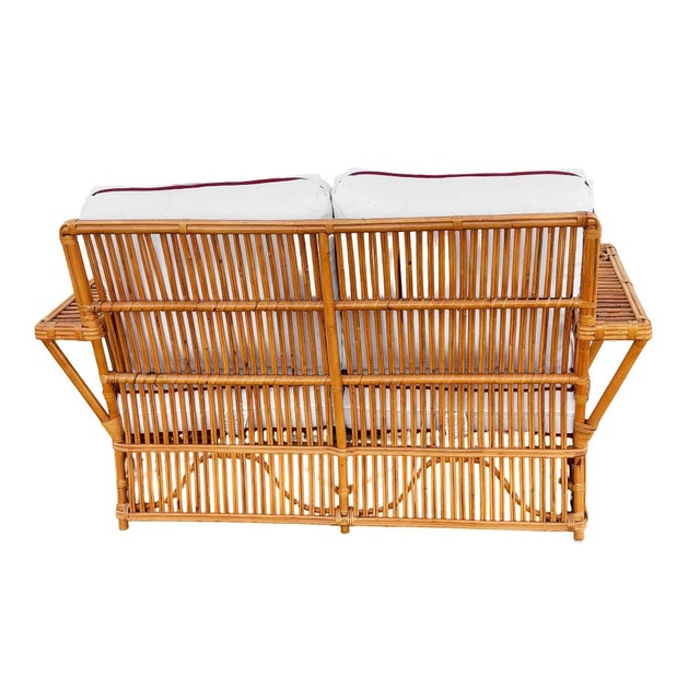 1990s Art Deco Style "Presidents" Stick Reed Rattan 2-Seat Settee Sofa For Sale - Image 5 of 6