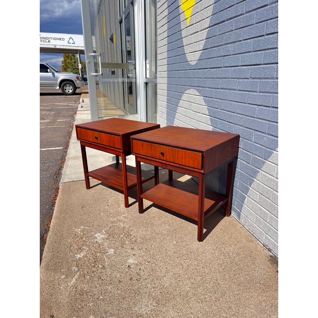 Jack Cartwright for Founders Pair of Nightstands, circa 1955 Striking pair of mid-century modern nightstands designed by...