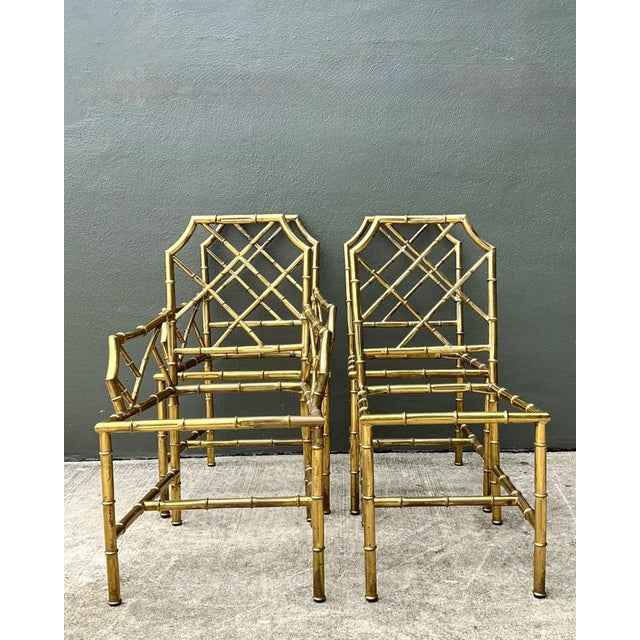 Late 20th Century Vintage Italian Faux Bamboo Brass Dining Chairs - Set of 4 For Sale - Image 5 of 18