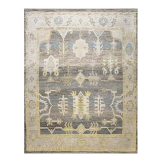 21st Century Turkish Oushak Wool 10x13 Charcoal, Ivory & Yellow Handmade Area Rug #1144101 For Sale