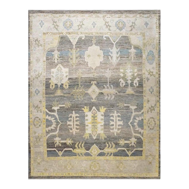 21st Century Turkish Oushak Wool 10x13 Charcoal, Ivory & Yellow Handmade Area Rug #1144101 For Sale