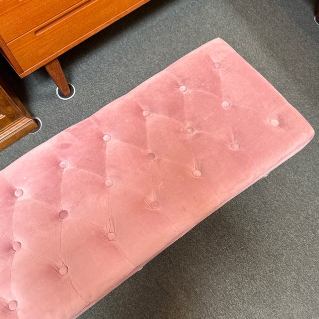 Parisian Dusty Rose Velvet + Lucite Frame Custom Bench For Sale - Image 11 of 12
