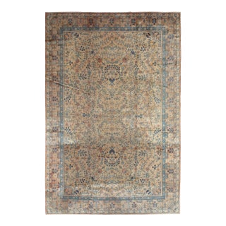 Antique Indian Amritsar Handmade Oriental Rug, Blue, Taupe Creams Allover Design For Sale