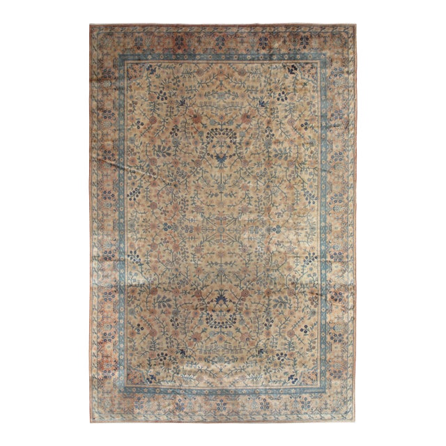 Antique Indian Amritsar Handmade Oriental Rug, Blue, Taupe Creams Allover Design For Sale