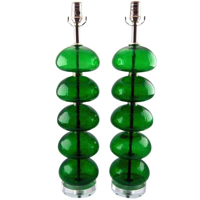 Vintage Green Murano Glass Lamps For Sale - Image 9 of 9
