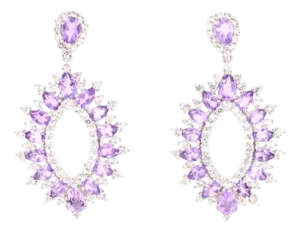 6.29 Carat Amethyst White Topaz Silver Earrings, A Pair
