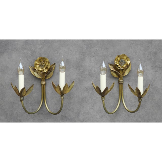 French Brutalist Style Floral Wall Lights, 1980s, Set of 2 For Sale - Image 9 of 9