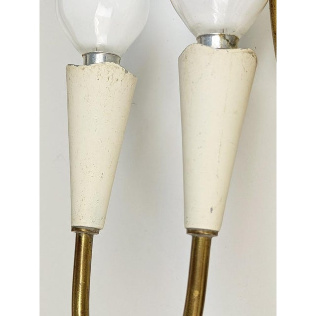 Ivory Metal and Brass Four-Light Wall Lamps, 1950s, Set of 4 For Sale - Image 9 of 18