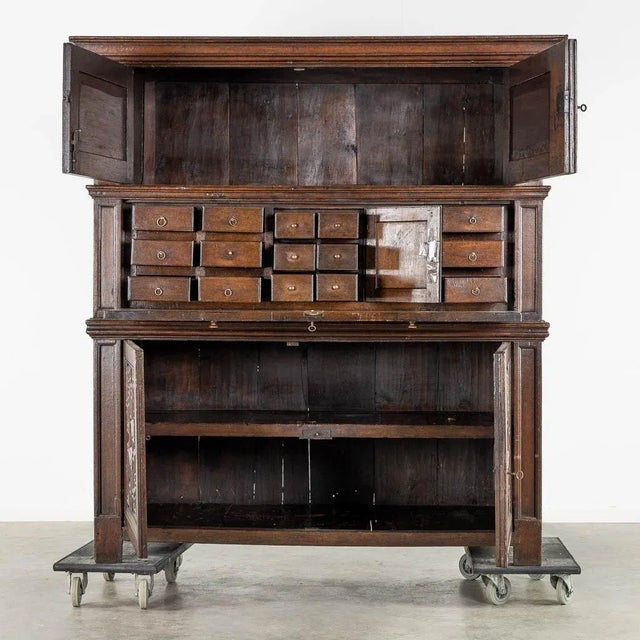 Wood An Impressive Early 18th Century Dutch Oak Geometric Kussen Cabinet With Integral Secretaire For Sale - Image 7 of 12