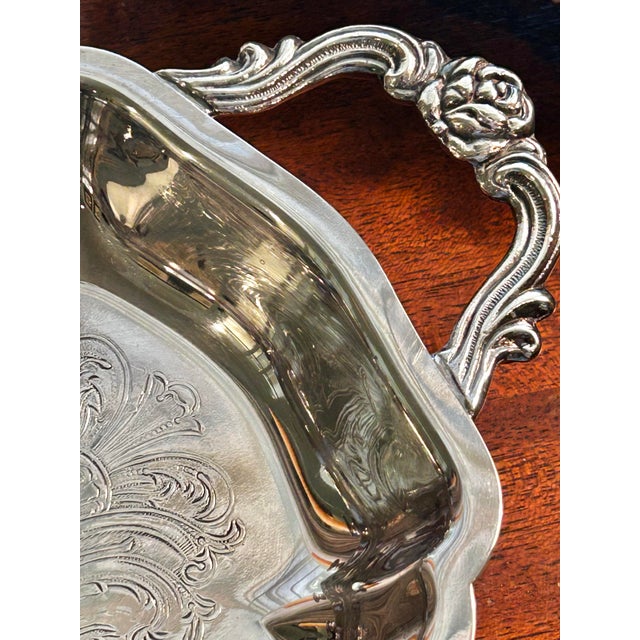Mid 20th Century Vintage English Silver Mfg. Co. Silver Plate Victorian Revival Footed Bread or Tea Tray For Sale - Image 5 of 10