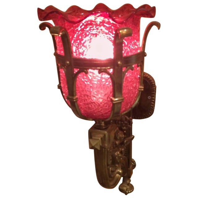 Cranberry Glass and Brass Wall Sconce For Sale - Image 10 of 10