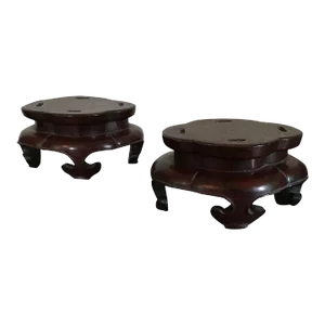 Early 20th Century Chinese Carved Wood Display Stands - a Pair