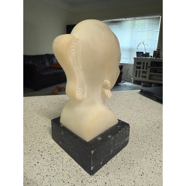 Early 20th Century Italian Marble Bust of Girl Child Italian Art Deco Alabaster Solid marble bust on granite base unsigned...