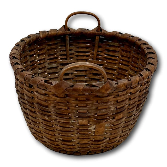 Small Size Late 19th Century Antique American Hand Woven Ash Splint Bread Basket - Nice Original Color & Patina For Sale - Image 11 of 18