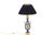 Pair of neoclassical style porcelain lamps, baluster shaped, with a blue mat background. Black piedouche base and the...