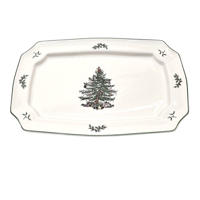 Traditional Spode “Christmas Tree” Holiday Rectangular Platters – Set of 2, S3324 For Sale - Image 3 of 13