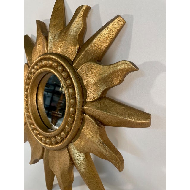 1960-70s Vintage French Style Gold Gilded Sunburst Wall Mirror For Sale - Image 10 of 12
