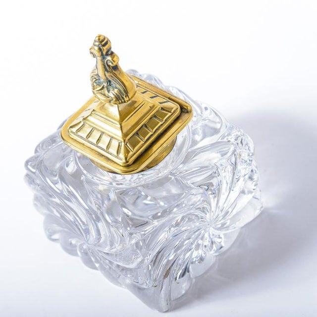 Late 19th Century Glass Inkwell and Brass Inkstand With Tray For Sale - Image 5 of 7