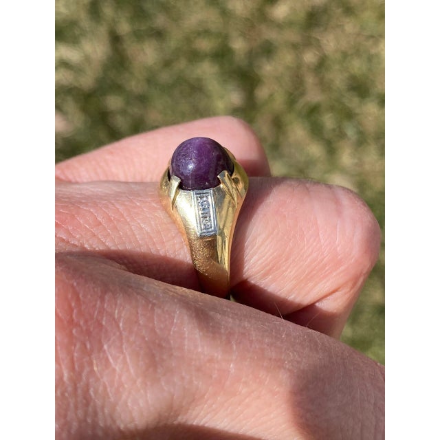 Gold The Veda: Gentleman's Vintage 14K Ruby and Diamond Cocktail Ring For Sale - Image 8 of 9
