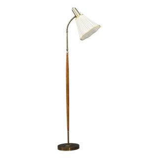 1960s Armaturhantverk Tibro, Floor Lamp, Teak, Brass, Silk For Sale