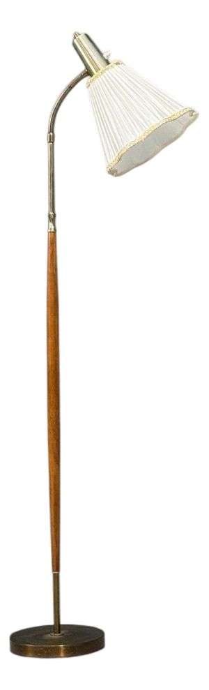 1960s Armaturhantverk Tibro, Floor Lamp, Teak, Brass, Silk
