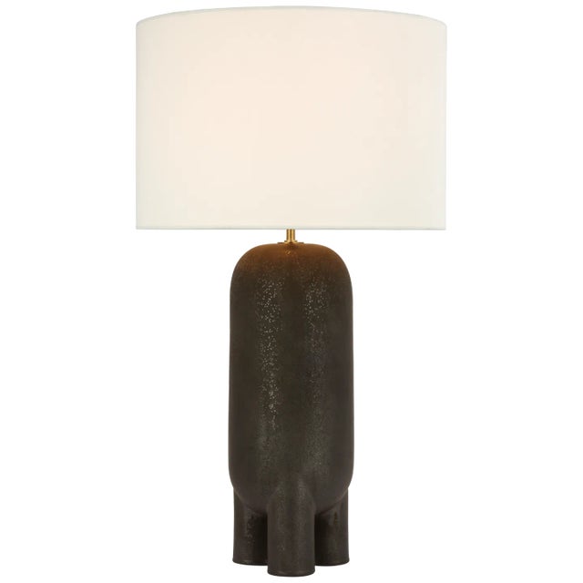 Visual Comfort Kelly Wearstler for Visual Comfort Signature Chalon Large Table Lamp in Stained Black Metallic with Linen Shade For Sale - Image 4 of 6