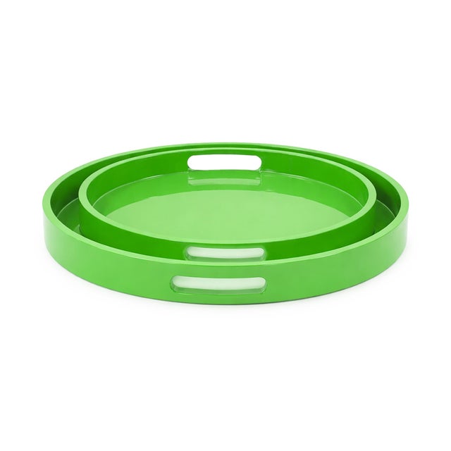 Kenneth Ludwig Chicago Saint Tropez Round Tray Set of 2 - Green For Sale - Image 4 of 10