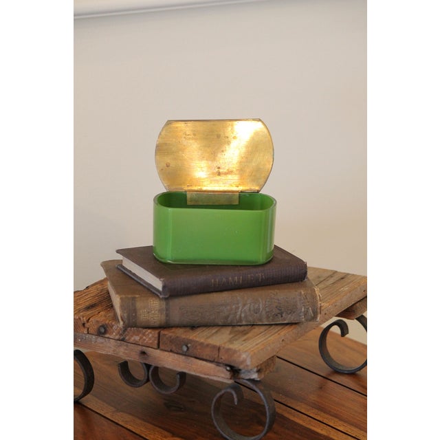 Late 19th Century Antique Opaque Green Glass Dresser/Powder Box With Brass Lid For Sale - Image 5 of 7