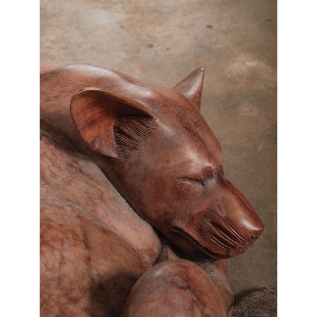 Hand-Carved Wooden Sleeping Dog Sculpture in Curled Form For Sale - Image 4 of 5