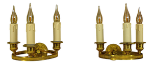 Empire French Brass and Bronze Three-Light Wall Sconces, 1920s, Set of 2