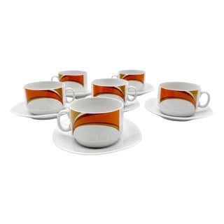 Bavaria Orange Graphic Coffee Cups from Schirnding, 1970s, Set of 6 For Sale