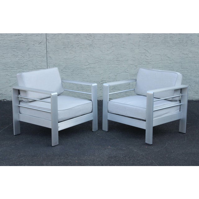 Quality Pair of Aluminum Frame Outdoor Patio Lounge Chairs with Custom Sunbrella Upholstered Seat Cushions