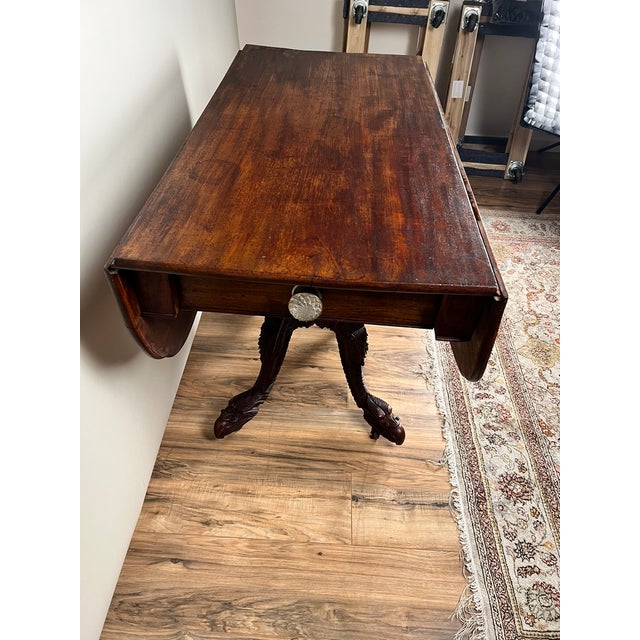 Mid 19th Century Antique American Empire Drop Leaf Table With Great Eagle Carved Feet C. 1840 For Sale - Image 5 of 13